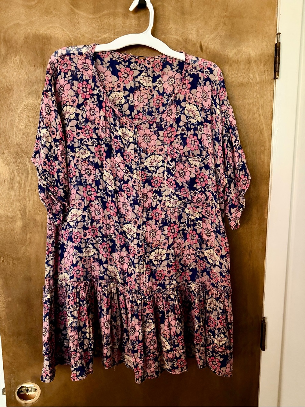 Free People Floral Tunic in Navy and Pink